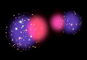[Bullet-Cluster: räumliche Separation von Galaxien, Gas und dunkler Materie]